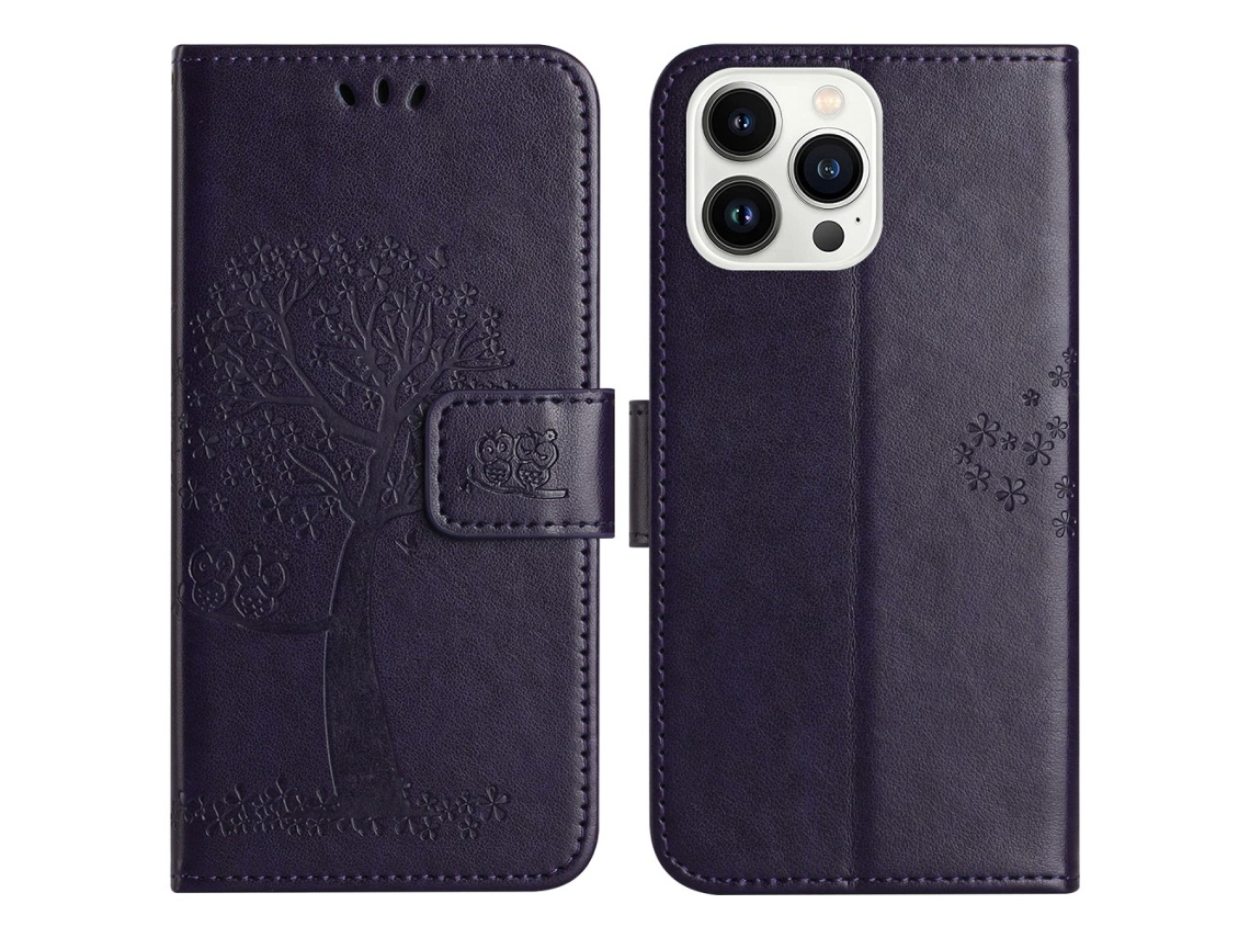 Capa Em Couro Pu Para Apple Iphone 16 Pro - Roxo Escuro