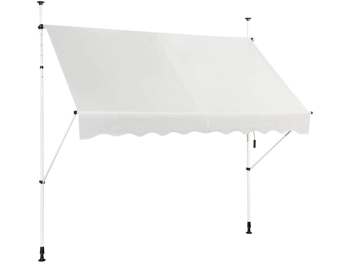 Toldo de Proteção Solar Toldo de Varanda Altura Ajustável Toldo de Varanda 200-300 Centímetros Toldo de Manivela para Jardim Bege 250Cm COSTWAY