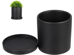 Vaso de Cerâmica Finamente Trabalhado para Suculentas, com um Prático Pires Preto. Pequeno Vaso Redondo para Jardim e CHABERLU