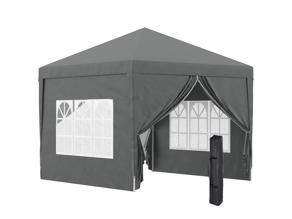 Gazebo 3x3m, laterais, aço, tecido Oxford, cinza