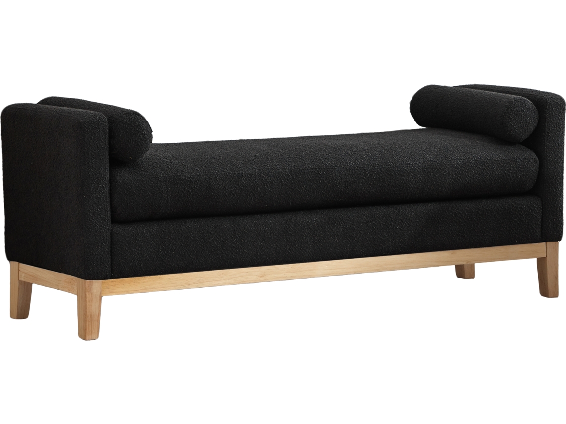 Bancada Estofada Elegante Com Pernas De Madeira E 2 Almofadas, Ideal Para Quarto, Sala E Entrada, Cor Preta.