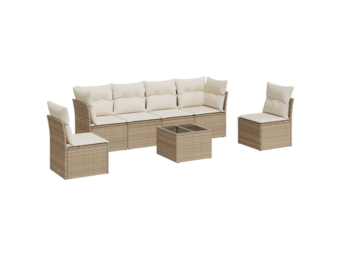 Conjunto de 7 sofás para jardim com almofadões Vime Pe Bege MAISON EXCLUSIVE (7 peças)