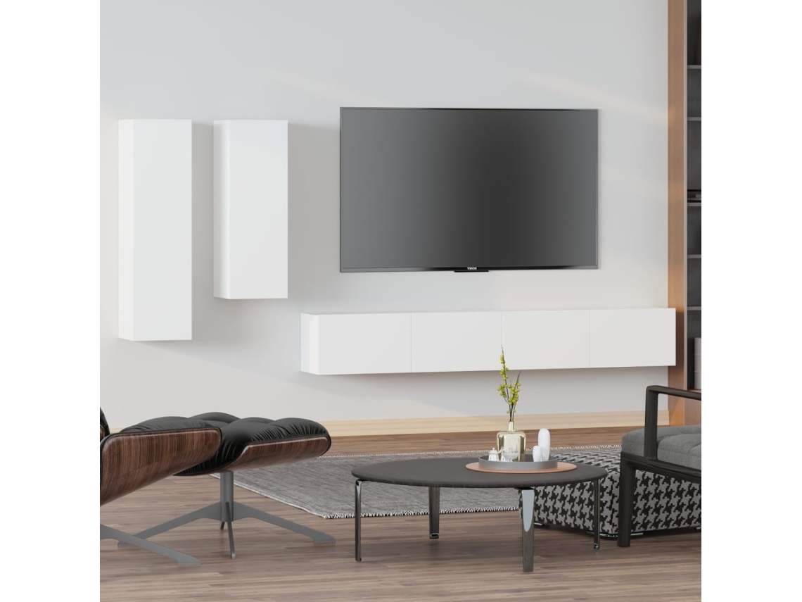 Conjunto Móveis de Armário Tv 4 Pcs Madeira Processada Branco