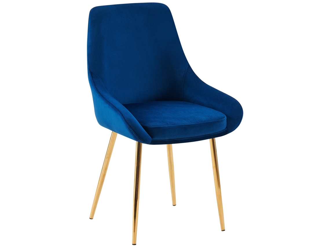 Cadeira de Jantar Capa de Veludo Elmira Metal Dourado/Azul Escuro CLP