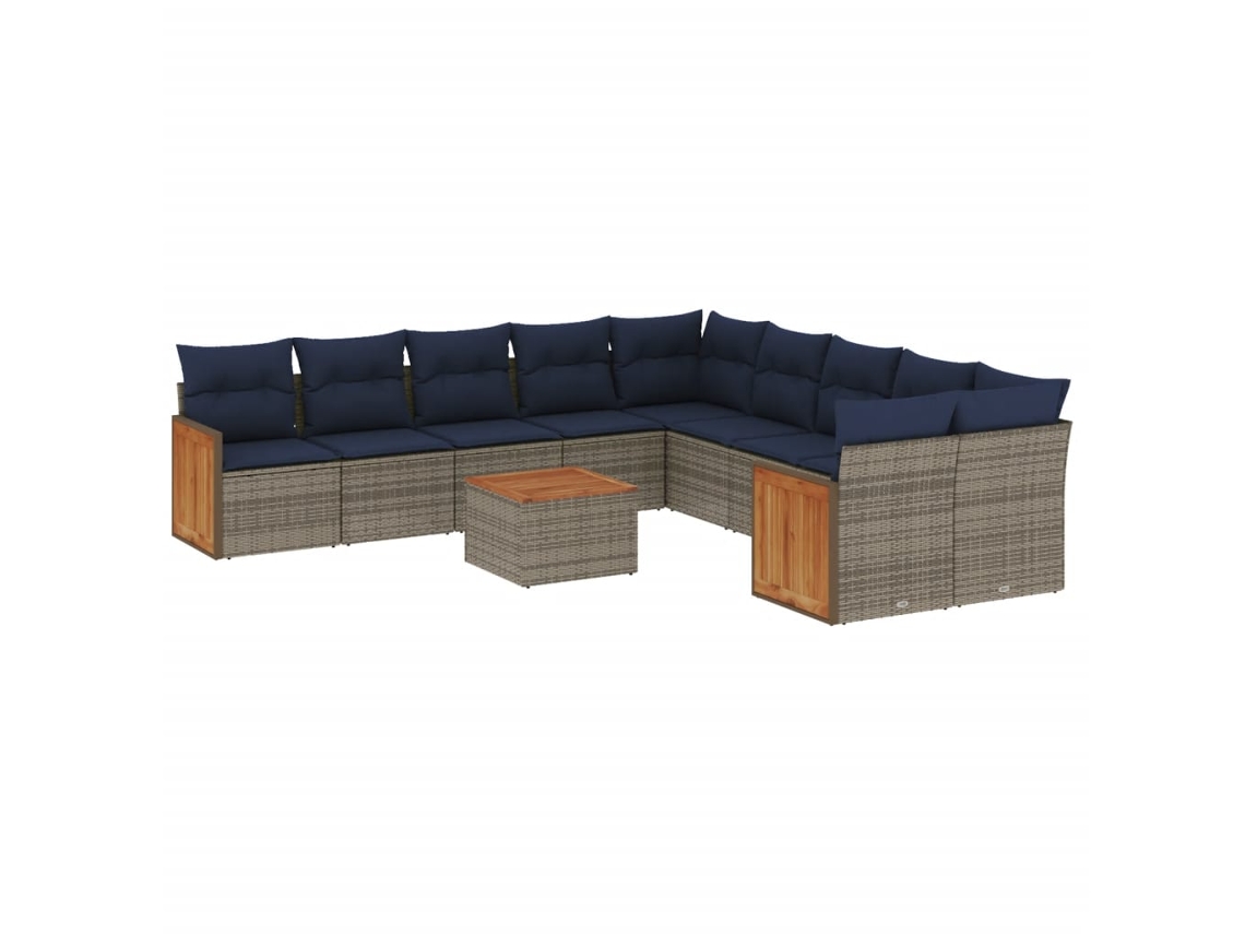 Conjunto de Sofá de Jardim, 11 Peças, Almofadas, Rattan Cinza MAISON EXCLUSIVE