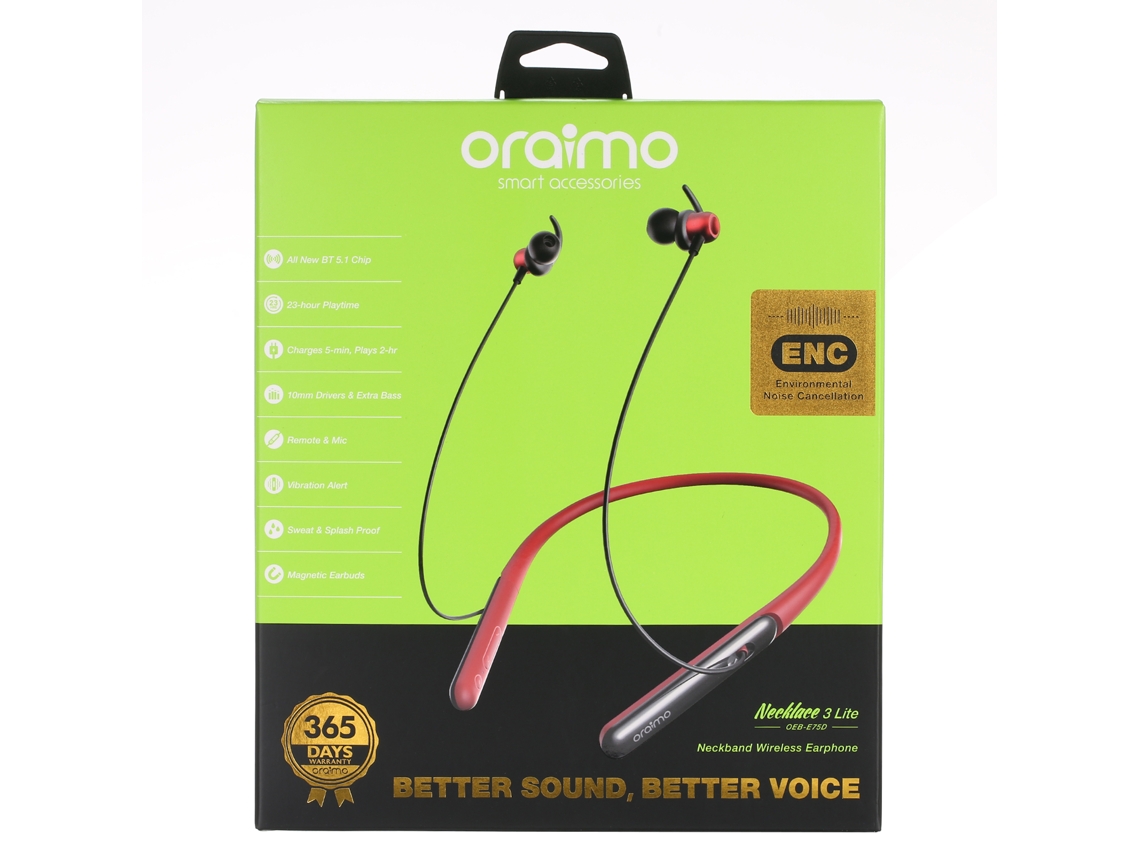 Aetheria oraimo Oeb e75d Fone de Ouvido Sem Fio Neckband Sports Gaming com Microfone Enc e Bateria de Longa Duração