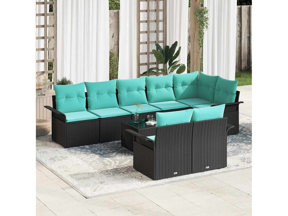 Vidaxl Conjunto De Sofá De Jardim 9 Unid. Preto Vime Pe