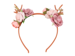 2026 diadema de Astas de Reno Con Flores para Fiesta, Disfraz, Boda Y Navidad Rosa Oscuro