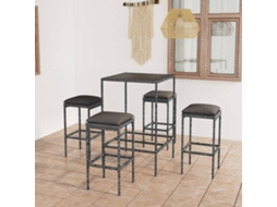 Vidaxl 5 Pcs Conjunto De Bar P/ Jardim C/ Almofadões Vime Pe Cinzento
