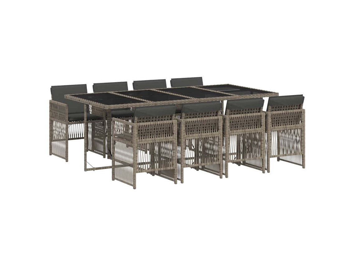 Conjunto de 9 Jantar para Jardim com Almofadões Vime Pe Cinza MAISON EXCLUSIVE