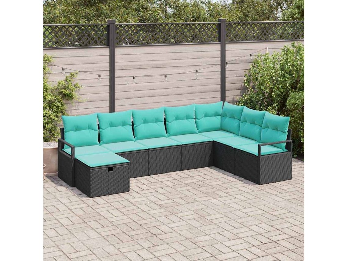 Vidaxl Conjunto de Sofás com Almofada 8 Pcs Preto Vime Pe