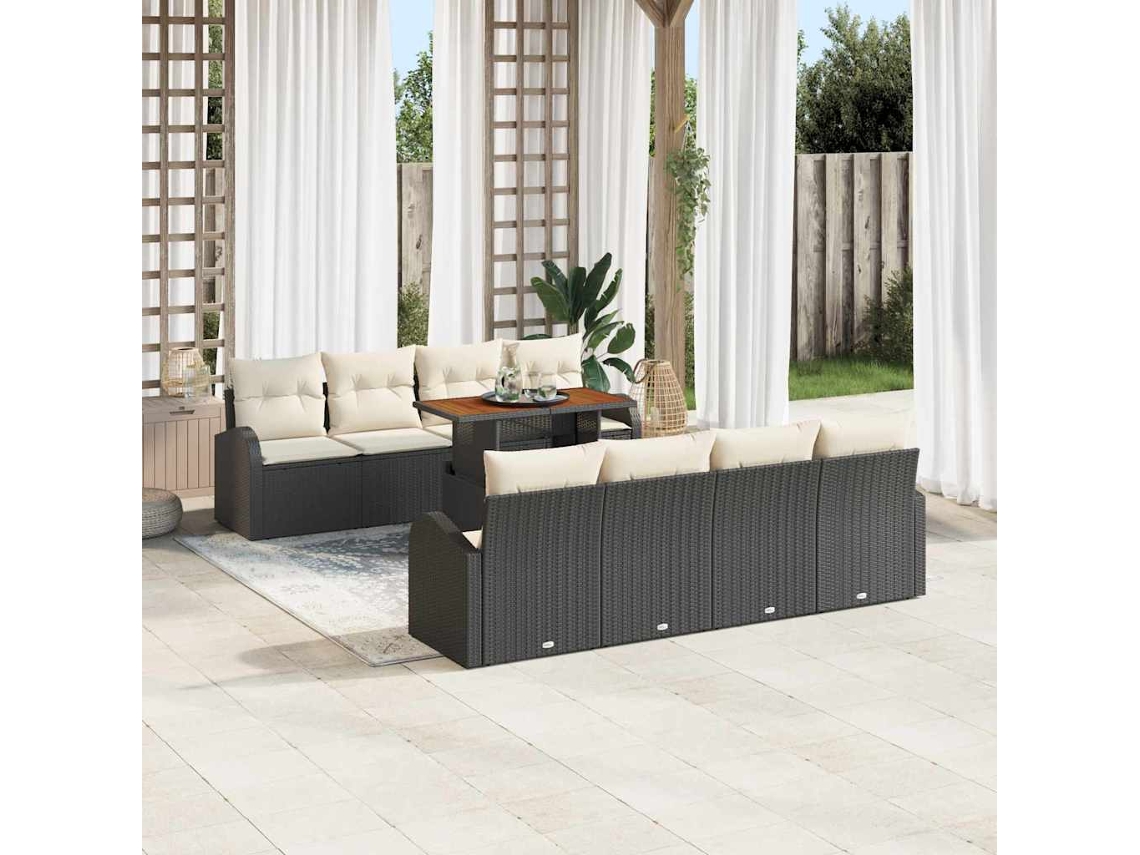 Vidaxl Conjunto De Sofá De Jardim 7 Unid. Preto E Creme
