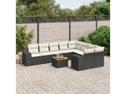 Jogo de Sofá Jardim 10 Peças C/ Almofadões Vime Pe Preto Dkd Home Decor