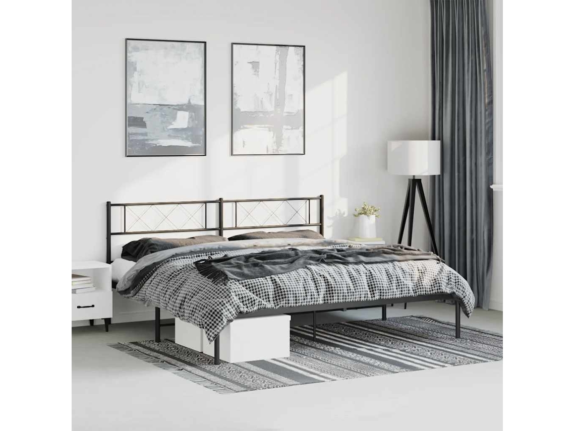 Vidaxl Estrutura de Cama com Cabeceira 193x203 Cm Metal Preto
