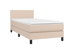 Cama Box Spring com colchão e led 100x200 cm Couro Artificial Cappuccino MAISON EXCLUSIVE