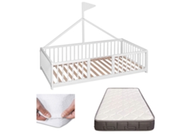 Cama Infantil Tipi Montessori Apache Wonderland + Colchão Morfeo + Protetor de Colchão (Madeira de Faia - Branco - 140x70 cm)