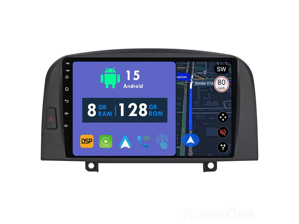 Auto Rádio Carro Bluetooth Autoradio 8GB RAM 128G ROM CarPlay Navegação GPS Ecrã Táctil RoverOne para Hyundai Sonata NF 2004-2008  