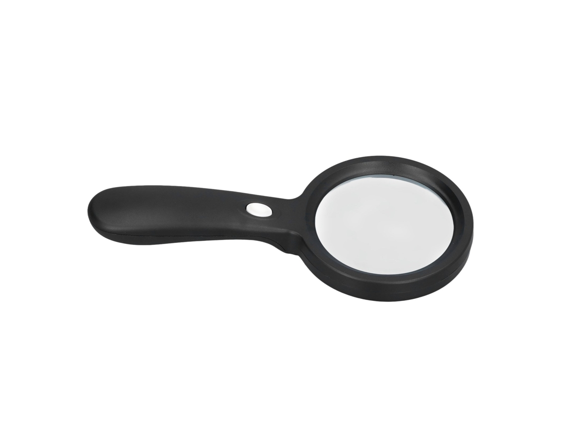 Lupa de mão redonda preta com LED, ampliação de 10x, ideal para escritório, escola, atividades ao ar livre e uso doméstico.