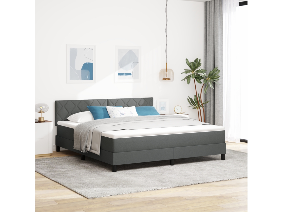 Cama Box Com Colchão Led Cinza Escuro 180x200 Cm Tecido