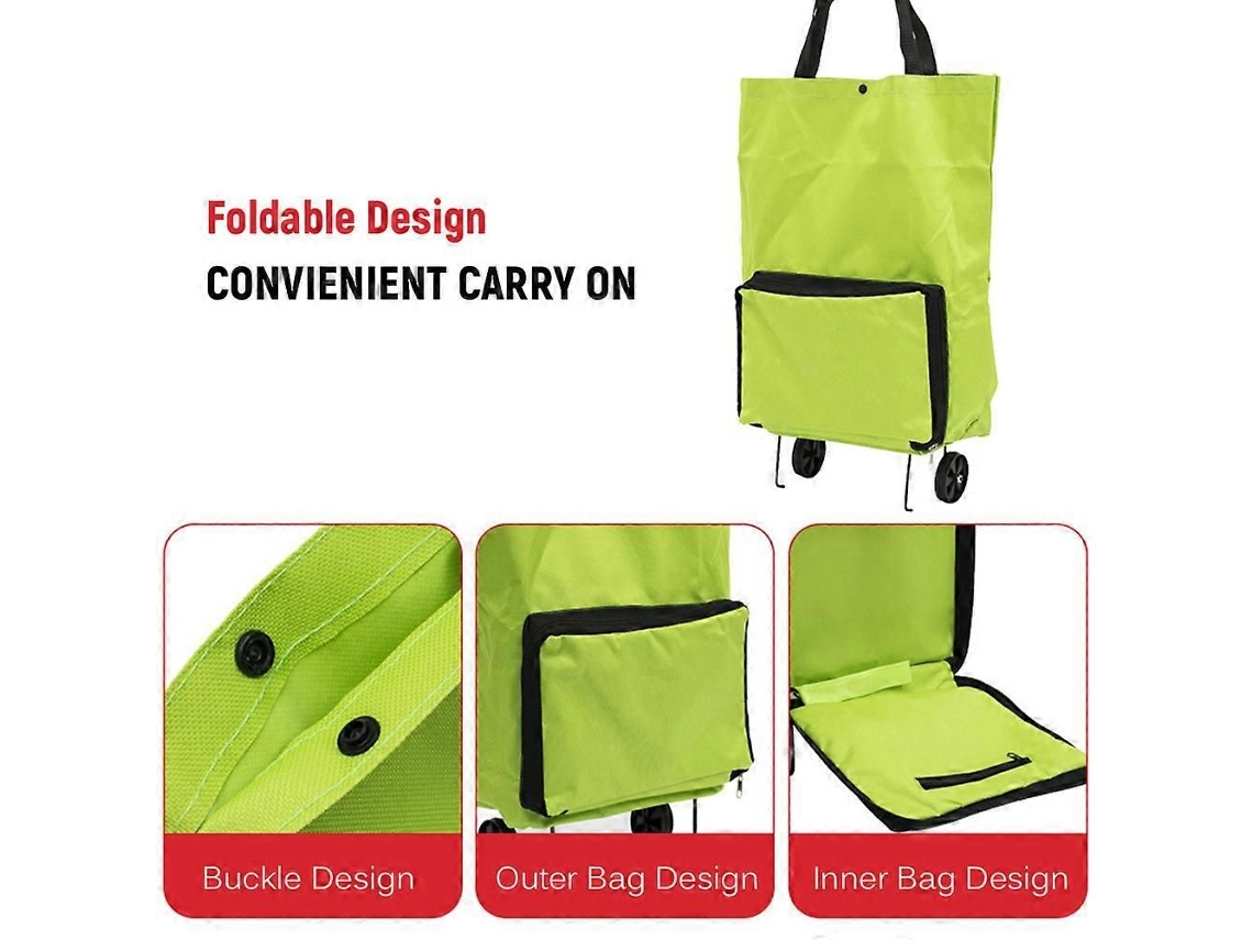 Carrinho De Compras Dobrável Com Rodas, Sacola De Compras Reutilizável E Dobrável Para Viagens, Cor Verde.