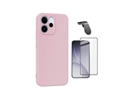 Kit Vidro Temperado Capa Silicone Líquido Suporte L Phonecare Para Oppo Reno15 Fs - Rosa