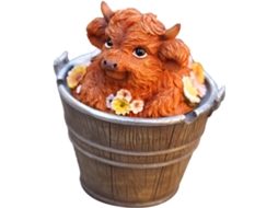 Estátua Genérica de Vaca Das Terras Altas Escultura em Resina, Estatueta Decorativa, Decoração de Mesa com Construção CHABERLU