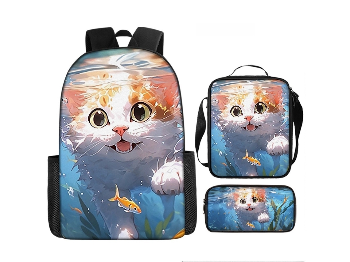 Mochila Escolar 3 Peças Com Estojo E Lancheira, 17 Polegadas, Estilo 4 Tressino