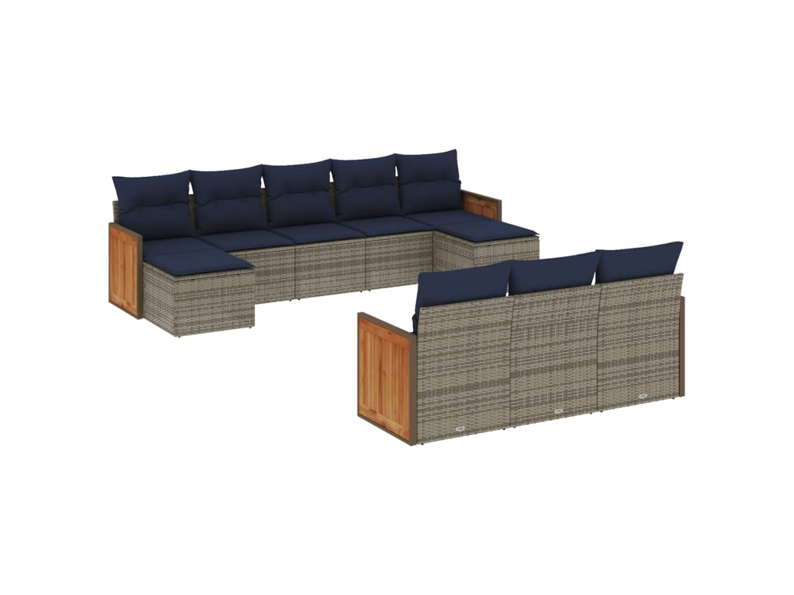 Conjunto de Sofá de Jardim, 10 Peças, Almofadas, Rattan Cinza MAISON EXCLUSIVE