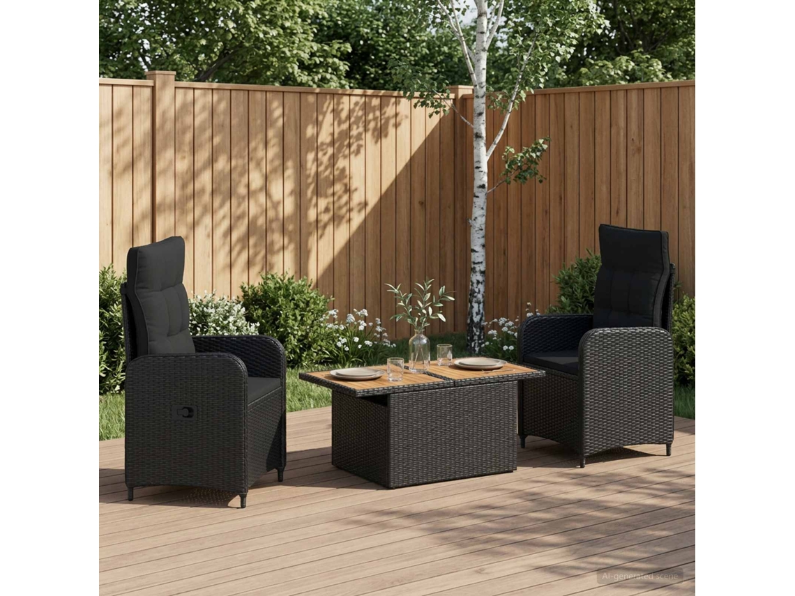 Vidaxl Conjunto De Jantar Para Exterior 3 Unid. Preto