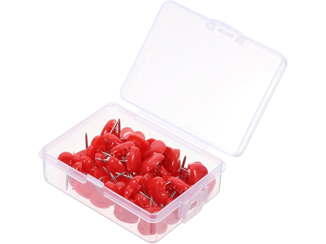 Kichouse Caixa Com 50 Tachinhas Decorativas De Plástico Vermelho Para Fixar Recados E Anotações Em Murais Cortiça Na