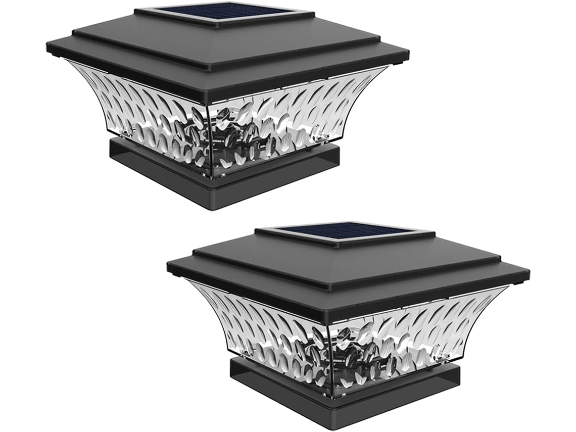 Conjunto de 2 luminárias solares de poste Brilvibera com LED para áreas externas, como pátios, cercas e postes.
