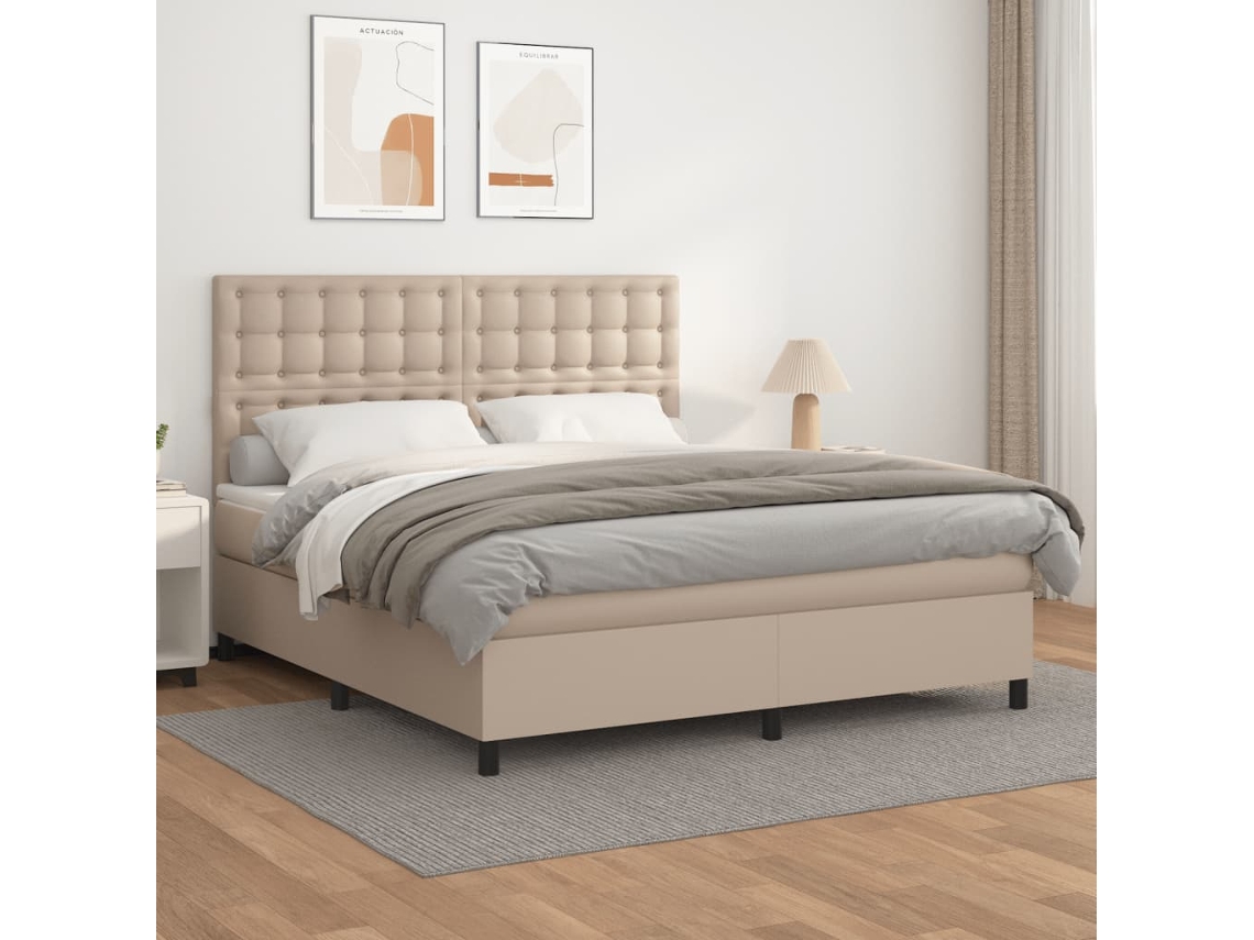 Vidaxl Cama Com Molas/colchão 180x200 Cm Couro Artificial Cappuccino