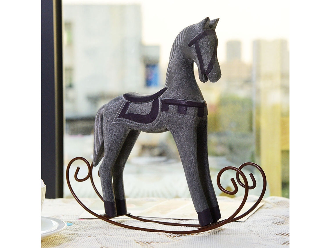 Desktop Ornament Solid Wood Rocking Horse (gray Desktop-adaptable) Eoocoo