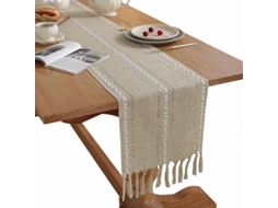 2026 mantel de Mesa Verde Salvia Con Rayas Y Borlas Tejido (amarelo, 33*183 Cm)