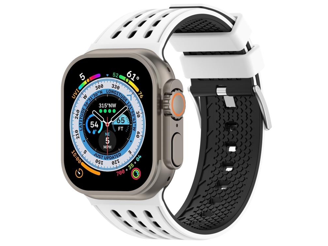 Bracelete Para Apple Watch 46/49/45/44mm - Silicone Respirável Bicolor Com Furos Verticais Branco E Preto