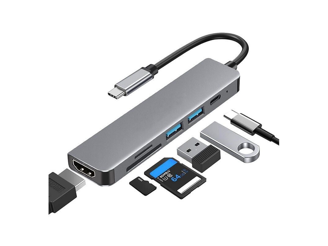 2026 adaptador Usb C 6 em 1 Hub Multiporta com Hdmi 4k Compatível com Macbook Pro Chromebook Pixel