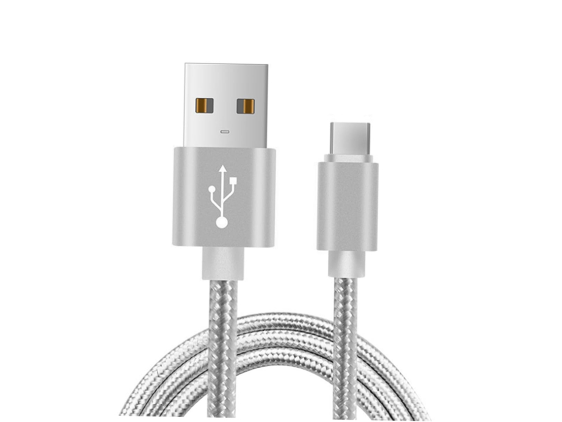 Cabo Usb Tipo C Para Carregamento Rápido, Liga De Alumínio Prateada