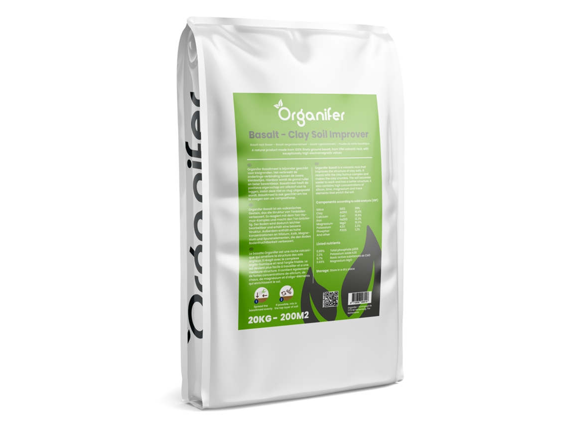 Farinha de Basalto Melhorador de Solo para Solo Argiloso (20 kg – para 200 m2) - Organifer