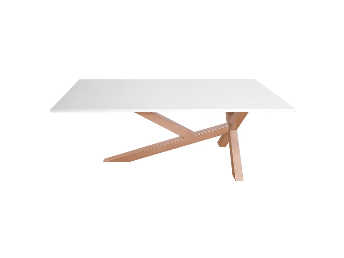 Sala de estar, sala de jantar, escritório, mesa de reuniões. Pernas de metal de cobre XY. 200x90cm. Branco. OFILIKE