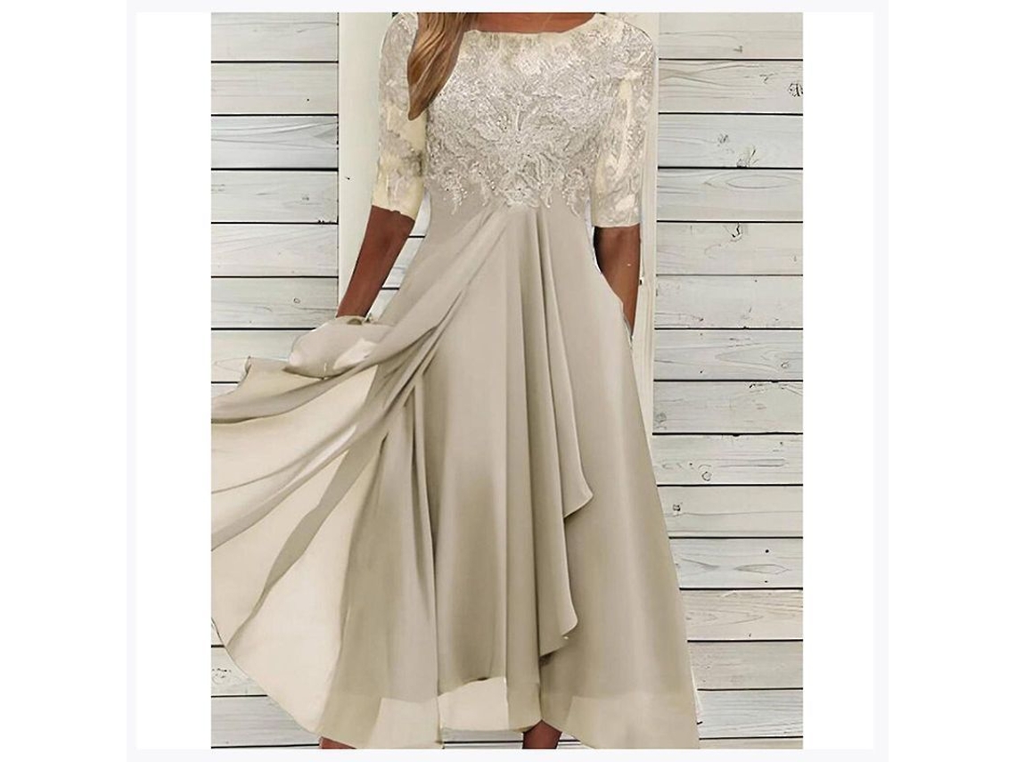 Fasst vestido Midi de Encajes com Mangas Curtas para Eventos