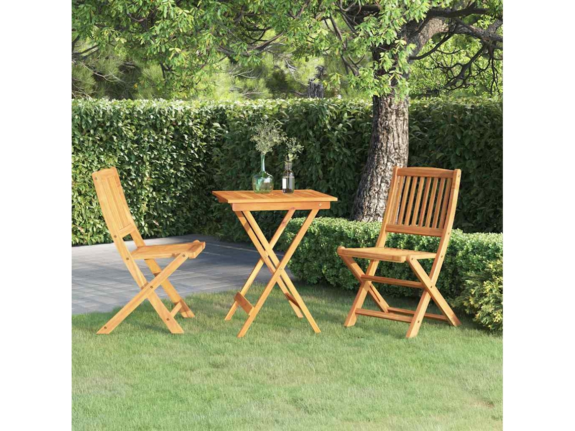 Vidaxl 3 Pcs Conjunto Jantar Dobrável P/ Jardim Madeira Acácia Maciça