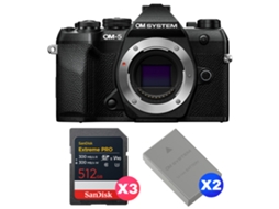 Om 5 Mark Ii Preto + 3 Sandisk 512gb Extreme Pro Uhs ii Sdxc + 2 Om System Bls 50 + Ebook “20 Dicas para Fotos Que Impressionam” OM SYSTEM