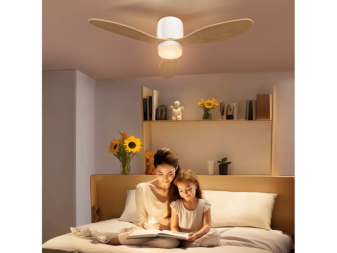 Ventilador De Teto De 115 Cm Com Luminária Led, Controle Remoto E Motor Dc Reversível Para Ambientes Naturais