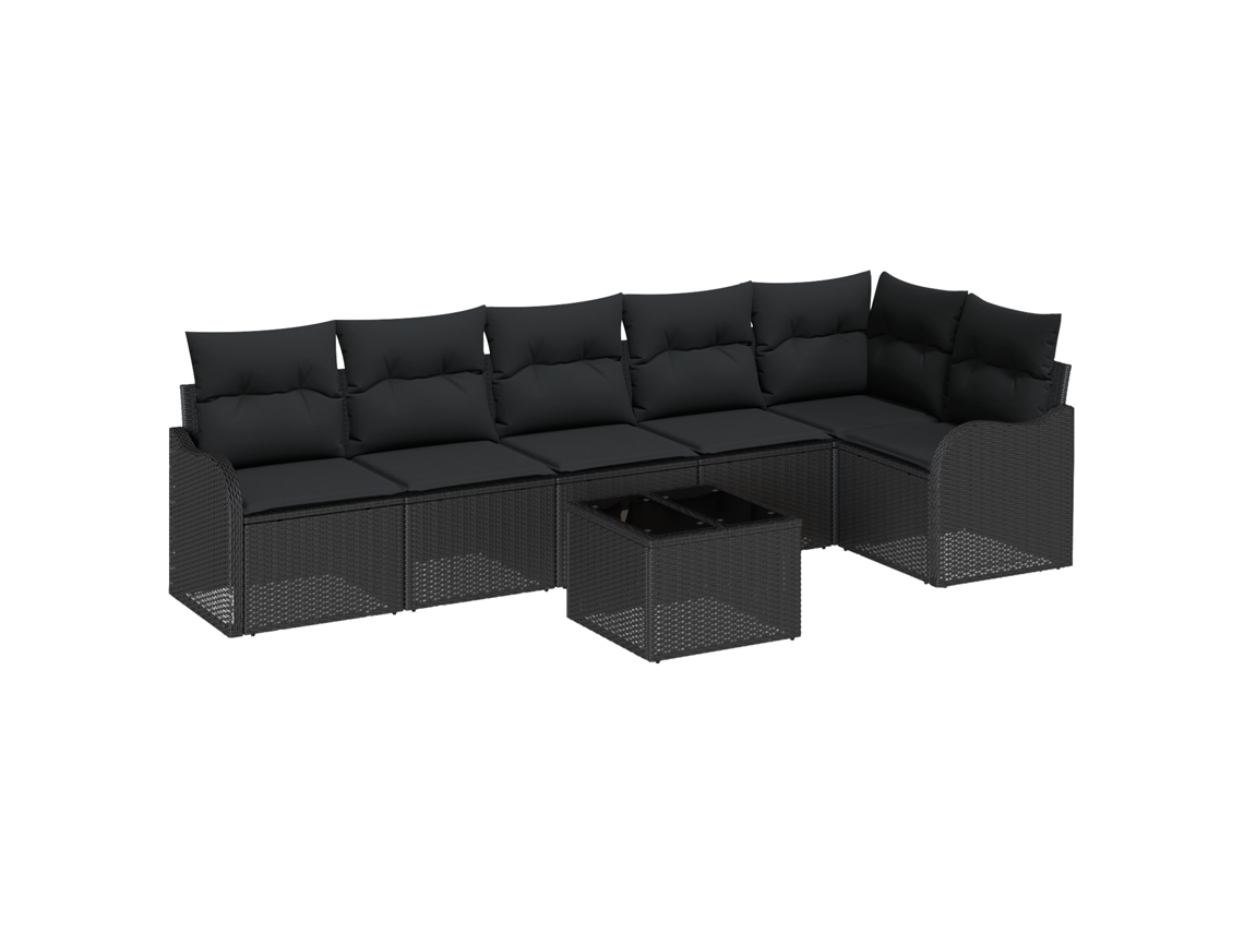 Conjunto 7 Conjunto De Sofá De Jardim Vidaxl Preto Vime Pe (287,5 X 122,5 X 69 Cm)