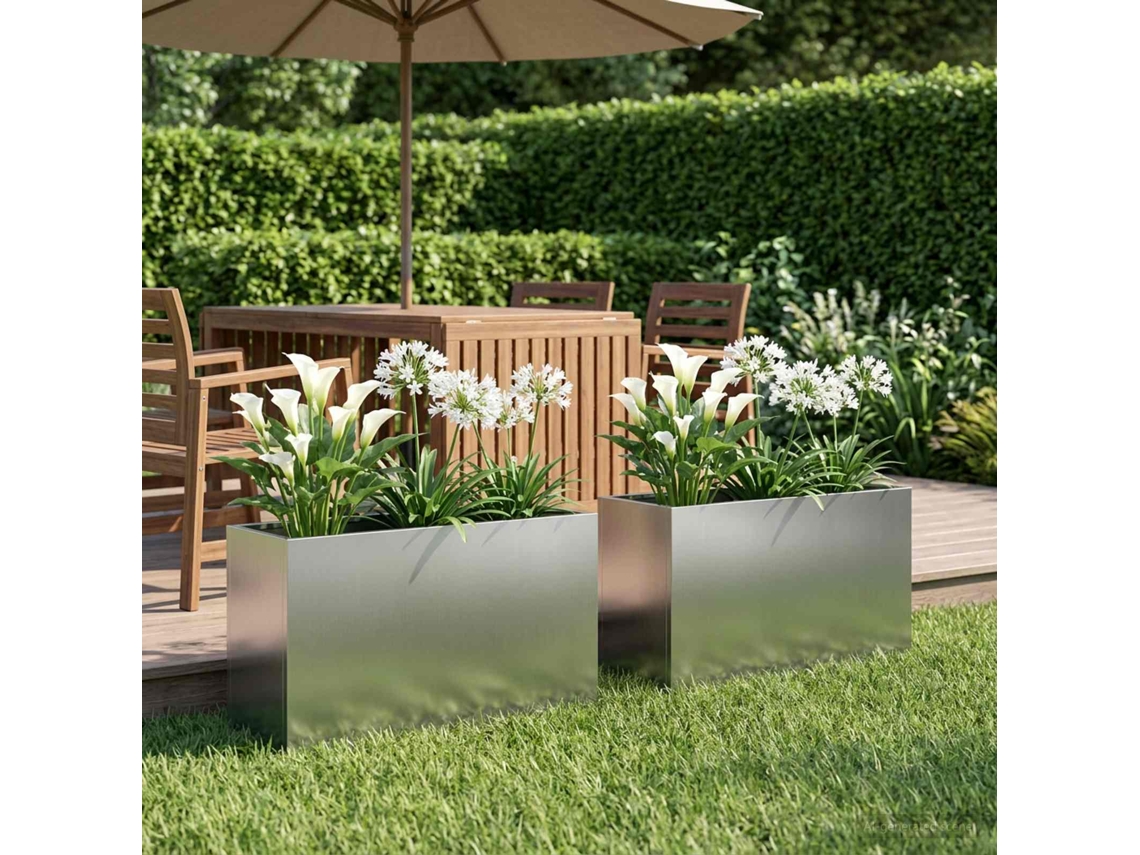 Vidaxl Vaso De Jardim 2 Unid. Prateado 80 X 30 X 50 Cm Aço Galvanizado