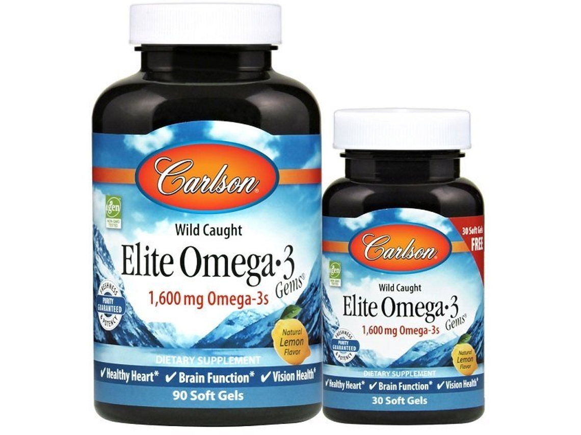 Elite Omega-3 Gems Limão Natural 90 30 Contas CARLSON LABS