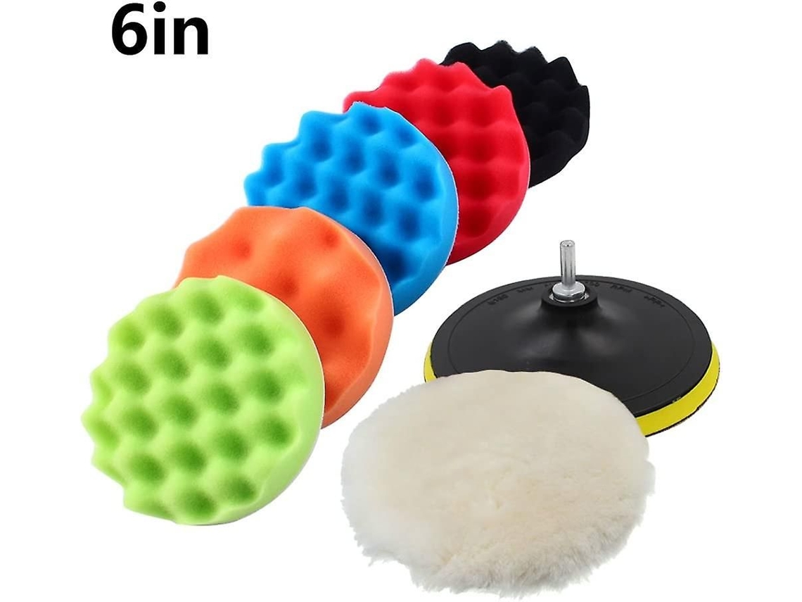 Kit De 7 Discos De Esponja Para Polimento E Cera (6 Polegadas) + Adaptador M14 Para Furadeira