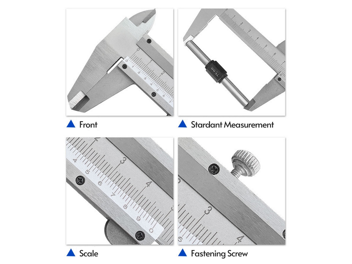 Paquímetro vernier de aço de alta carbono 0.150mm para medidas internas, externas, profundidade, espessura