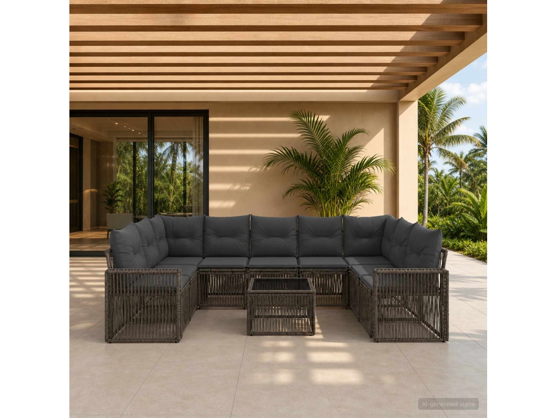 Vidaxl Conjunto De Sofá De Jardim 10 Unid. Cinza E Cinza Escuro