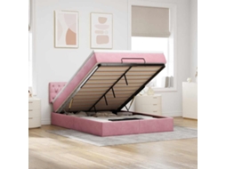 Estrutura De Cama Otomana Com Colchão 140x190 Cm Veludo Rosa